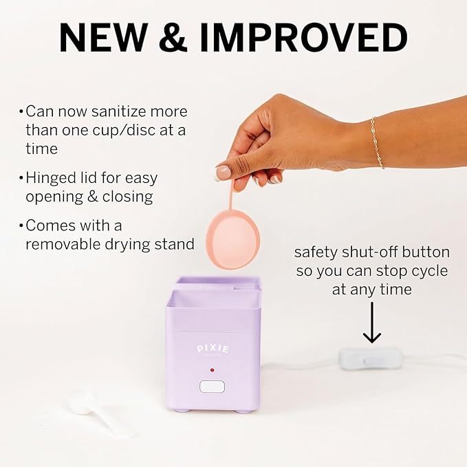 Pixie Menstrual Cup Sterilizer for Feminine Care - Ranked 1 for The Best Steamer - Kills 99.9% of Germs with Steam - Wash Your Period Disc or Cup in 3 Minutes! - Automatic Timing Shut-Off Switch