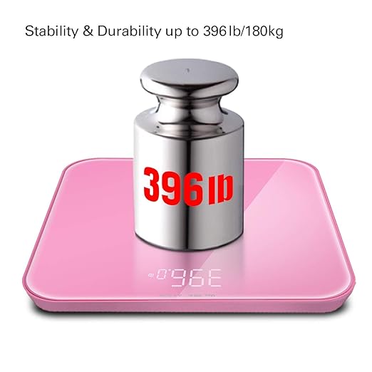 VisionTechShop S Body High Precision Ultra Wide Digital Body Weight Bathroom Scale up to 396lb/180kg Super-Clear Large LED DisplayStep-On Technology Pink