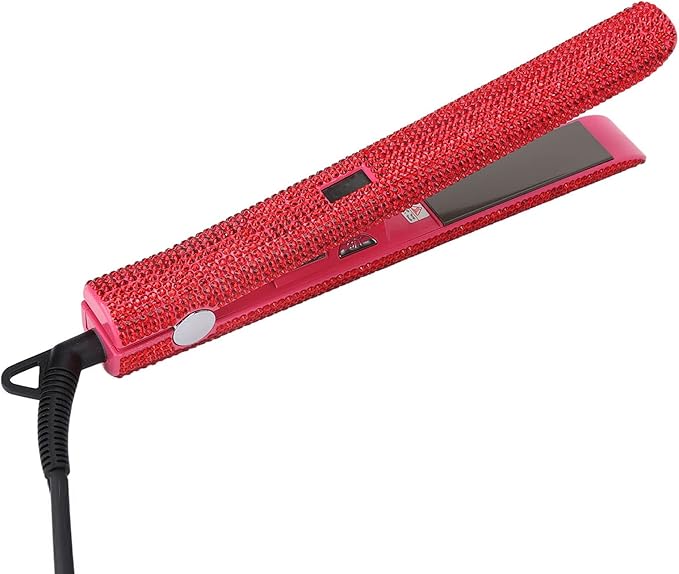 Hair Straightener and CurlerProfessional Red Hair Straightener Curler Straightening Curling 2 in 1 Design Rhinestone Flat Iron Automatically Shut Down Temperature Adjustable