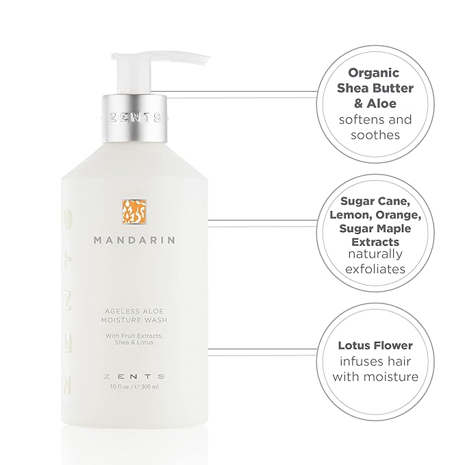 Zents Hand &amp Body Wash (Mandarin Fragrance) | Hydrating Anti-Aging Cleanser with Organic Shea Butter &amp Aloe for Dry Skin | Gentle &amp Nourishing | 10 fl oz