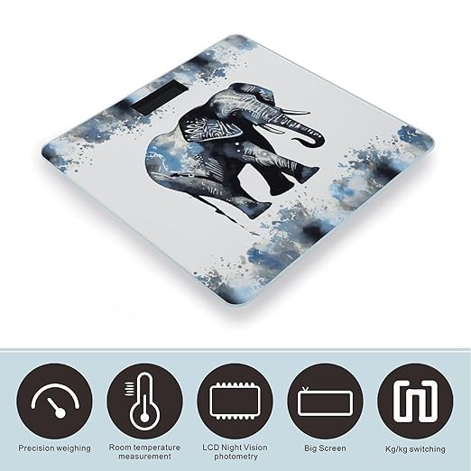 Elephant-Blue Black Bathroom Scale for Body Weight Bathroom Digital Electronic Weighing Scale with Back Lit LED Display Sturdy Tempered Glass Weight Watchers Scales 400lb