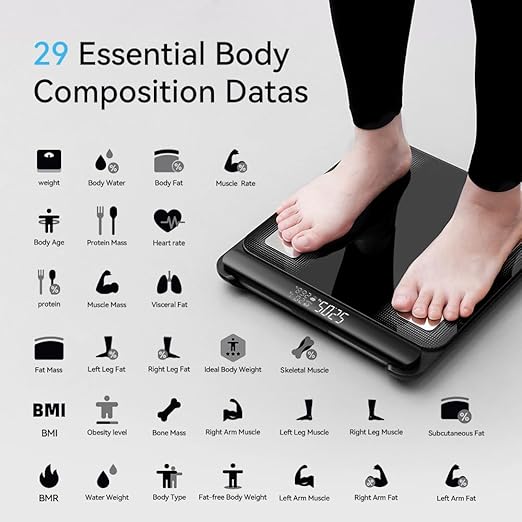 Fitdays Smart Scale for Body Weight and Fat Percentage FSA&ampHSA Eligible 8-Electrode Digital Bathroom Scale with BMI Body Fat &amp Muscle Mass to 28 Body Composition and Printable Body Analysis