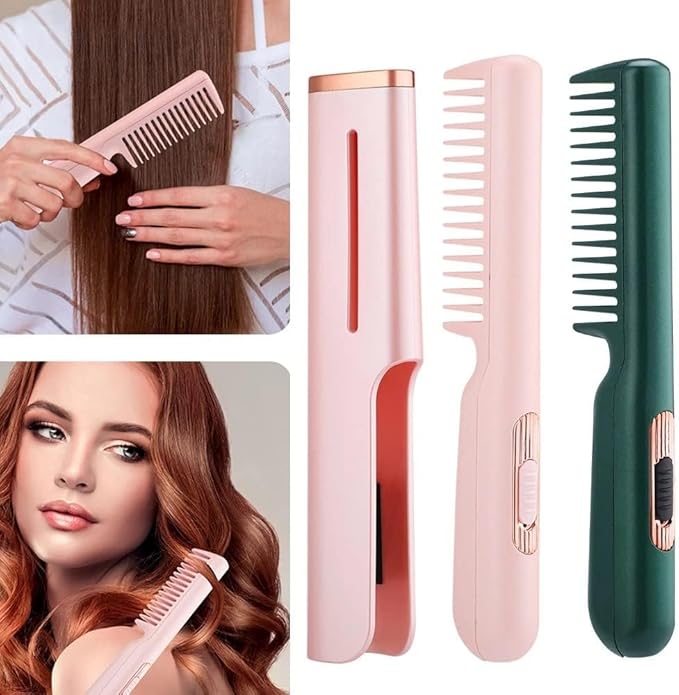 Professional Hair Straightener Tourmaline Ceramic Hair Curler Brush Hair Comb Straighteners Curling Hair Iron Hair Styler 17.5*4*2 cm Gray