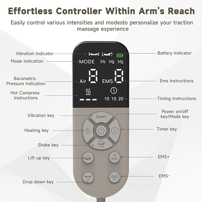 Electric Lumbar Traction Device Multifunctional Spinal Decompression Device with Dynamic Airbag Traction 8-Level Electrotherapy 3-Level Heat Therapy Vibration Massage