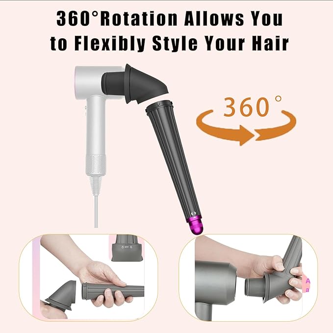 20mm-36mm/0.78-1.4Inch Long Hair Curling Conical Barrel with Adaptor for Dyson Airwrap HD01 HD02 HD03 HD04 HD07 HD08 HD15 HD16 Self-Curling Hair Roller Curlers Attachment Rose