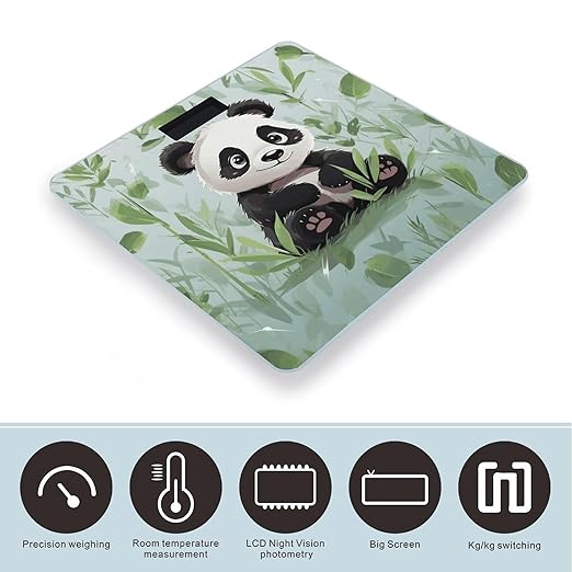 Panda Bamboo Scale for Body Weight Precision Bathroom Weighing Scales with Back Lit LCD Display Sturdy Tempered Glass Body Weight Scales Digital Bathroom Scale 400lb