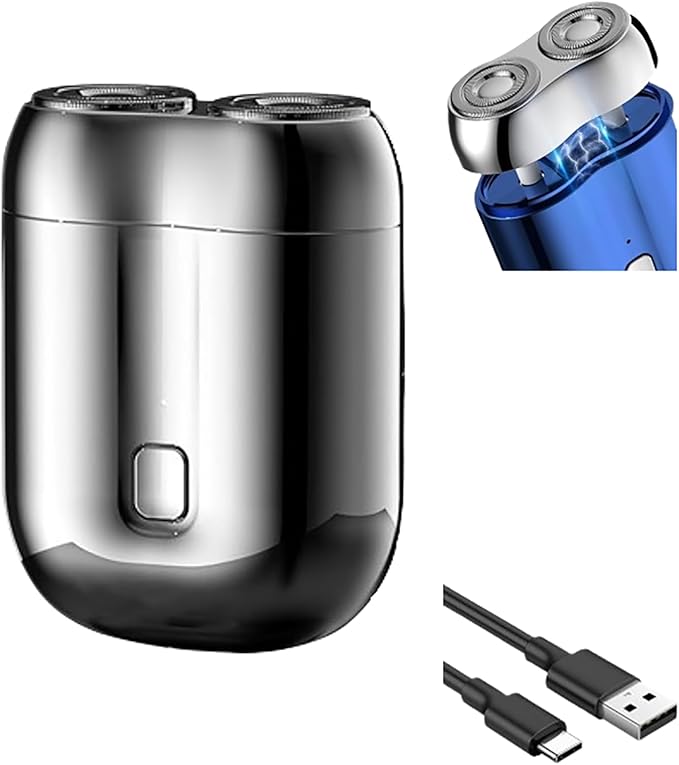 New Model Mini Dual-Head Electric Shaver 2025 New Dual Head Shaver Pocket Electric Mini Portable Razor Double Head Razor Washable USB Rechargeable Dual Head Compact Electric Razor (Silver)