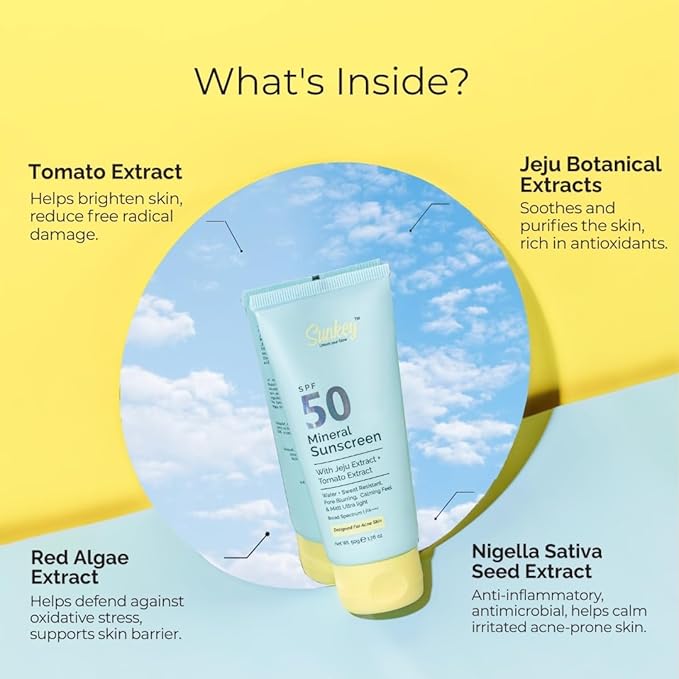 Mineral Sunscreen SPF 50 PA++++ With Jeju And Tomato Extract | Non-nano | Lightweight | No White Cast | Water &amp Sweat Resistant