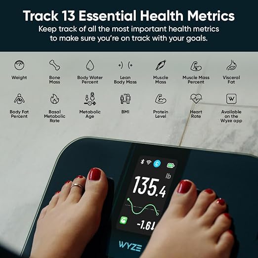 Wyze Scale Ultra Smart Scale with 4.3 Color Display Digital Bathroom Scale for Body Weight BMI Muscle Mass Composition Wi-Fi &amp Bluetooth Body Fat Scale with Heart Rate 400 lbs (Black)
