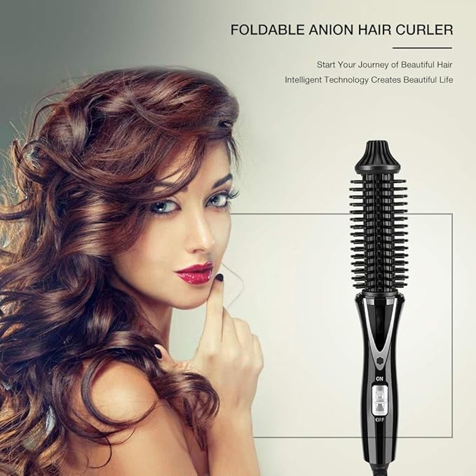 Ceramic Tourmaline Foldable Anion Hair Brush Curler Hair Curling Iron Hair Styling Tools (US Plug 110‑240V)