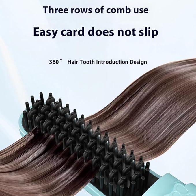 Portable Brush Styling Hair Care 2-in-1 Straightening Curling Drying Portable Brush Heated Hair Brush Adjustable Temperature Anti-Scald Cordless Hair Straightener (Blue)