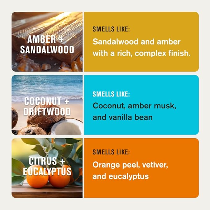 Every Man Jack Men's Deodorant Variety Set - Includes 3 Full-Sized Aluminum Free Natural Deodorant Sticks - Coconut + Driftwood Citrus + Eucalyptus Amber + Sandalwood - 3oz (3 Pack)
