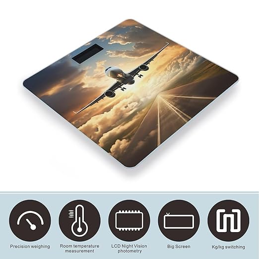 Airplane Scale for Body Weight Safe Rounded Corners Tempered Glass Digital Bathroom Scale LED Display 400lb Capacity Weight Scales with High Precision Sensors