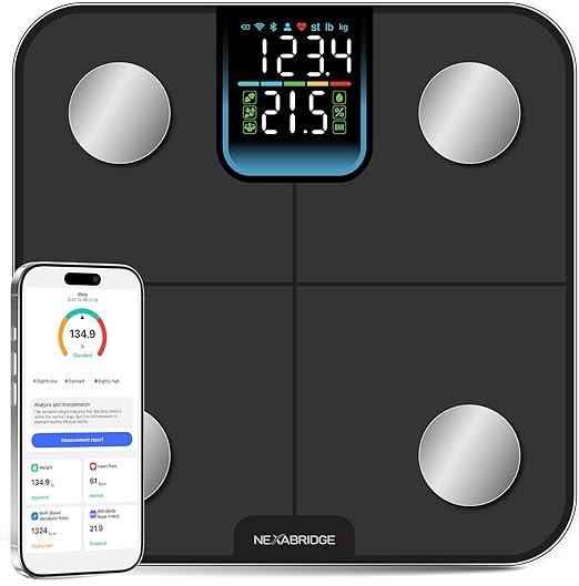 Smart Scale for Body Weight BMI Body Fat Muscle Mass 7-in-1 Large Display Digital Bathroom Scale 25 Body Composition Analysis Sync App Bluetooth 400 lbs - Nexa 3