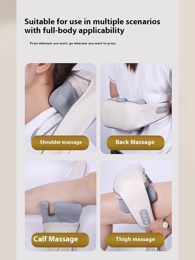 6D Massage Shoulder Wrap with Heat - Kneading Shiatsu Neck and Back Massager for Pain Relief - Suitable for Men and Women (Gray Blue Border USB+Pinch+Hot Compress+Timing)