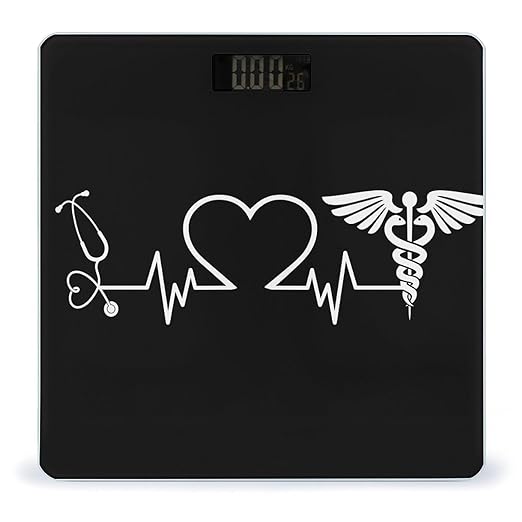 Love Heart Nurse Heartbeat Black and White Smart Square Scale with Digital Display for Bathroom Scale