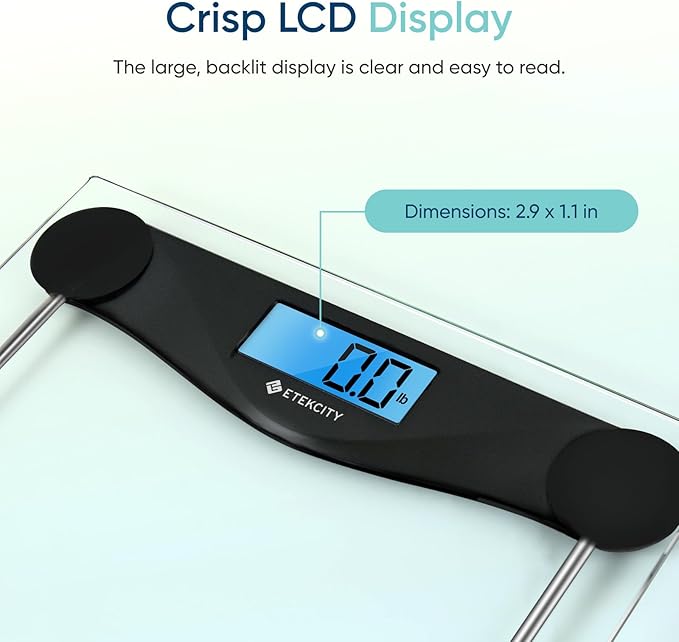 Etekcity Digital Body Weight Bathroom Scale Large Blue LCD Backlight Display High Precision Measurements 6mm Tempered Glass 400 Pounds Black