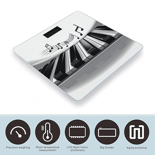 Piano Music Symbol Weight Scale Digital Electronic Scales Bathroom Scale Larg LCD Backlight Display High Precisio MeasurementsTempered Glass