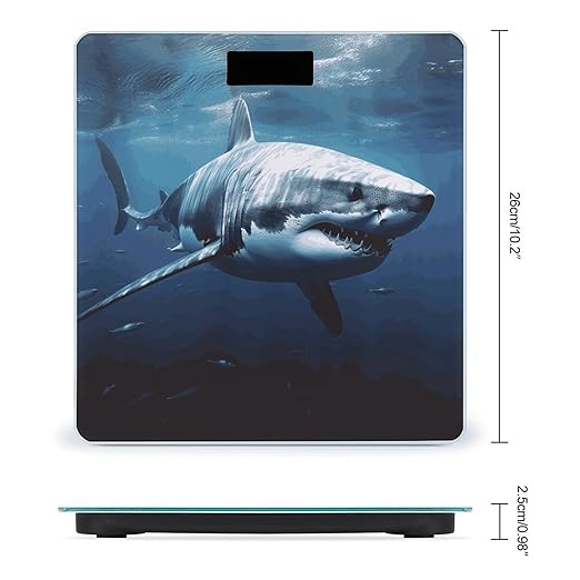 Great White Shark Bathroom Scale Automatic Power On/Off Body Scales LCD Backlight Display Square Digital Scale Rounded Corners Bathroom Scales for Home Bedrooms
