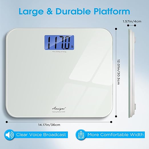 Talking Scales for Body Weight Highly Accurate Digital Talking Bathroom Scale with Large LCD Screen Auto On &amp Off Talking Scales for Visually Impaired or Elderly Includes Batteries 551 LB