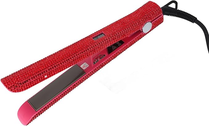 Hair Straightener and CurlerProfessional Red Hair Straightener Curler Straightening Curling 2 in 1 Design Rhinestone Flat Iron Automatically Shut Down Temperature Adjustable