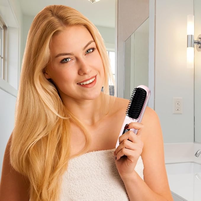 2025 Cordless Hair Straightener Brush – 3 Heat Settings USB Rechargeable 2-in-5 Straightener &amp Curler Ionic Anti-Static for All Hair Types