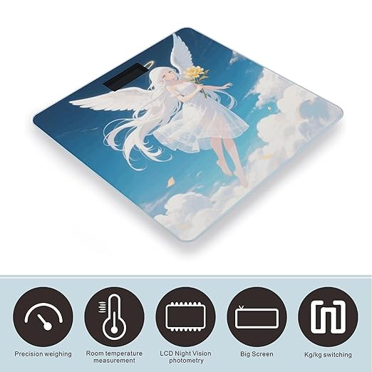 White Haired Angel Weight Scale Cute Bathroom Scale for Body Highly Accurate Digital Weighing Machine for People Compact LCD Display Scales with Sturdy Toughened Glass Scales