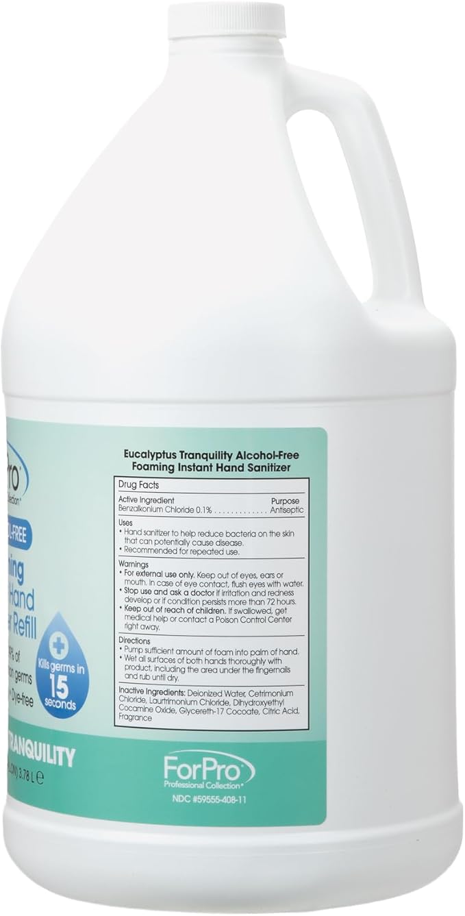ForPro Alcohol-Free Foaming Instant Hand Sanitizer Moisturizing Dye-Free Formula Eucalyptus Tranquility Scent 1 Gallon (128 fl oz) Refill