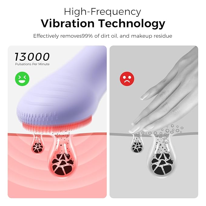 Face Scrubber Facial Cleansing Brush - Waterproof and Rechargeable Face Cleansing Brush with 4 LED Gentle Light Cleansing Exfoliating and Massaging Electric Face Scrub Brush for Men &amp Women