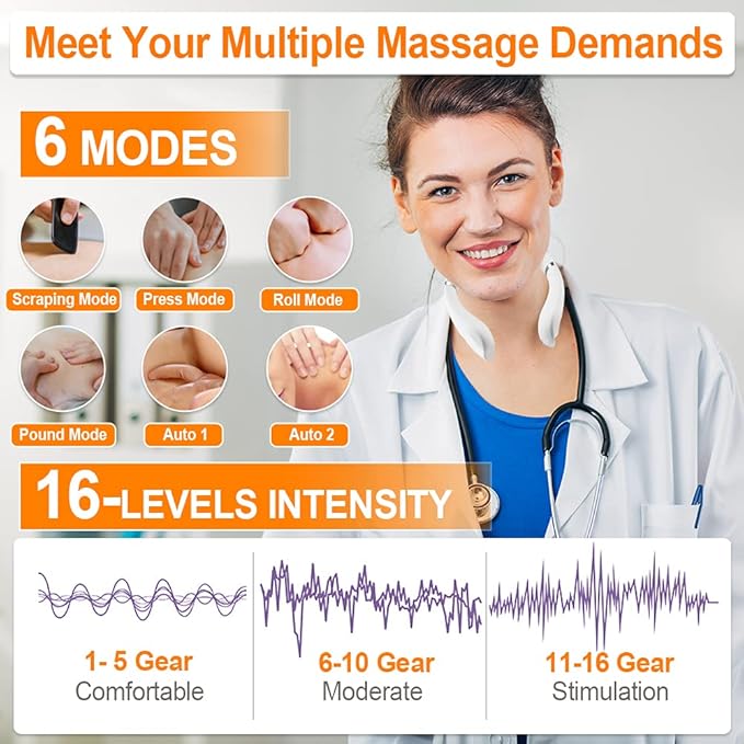 Intelligent Portable Neck Massager with Heat for Pain Relief Cordless Pulse Neck Massager with Voice Broadcast &amp 6 Modes 16 Levels Intensity Massage for Office Home Outdoor Use