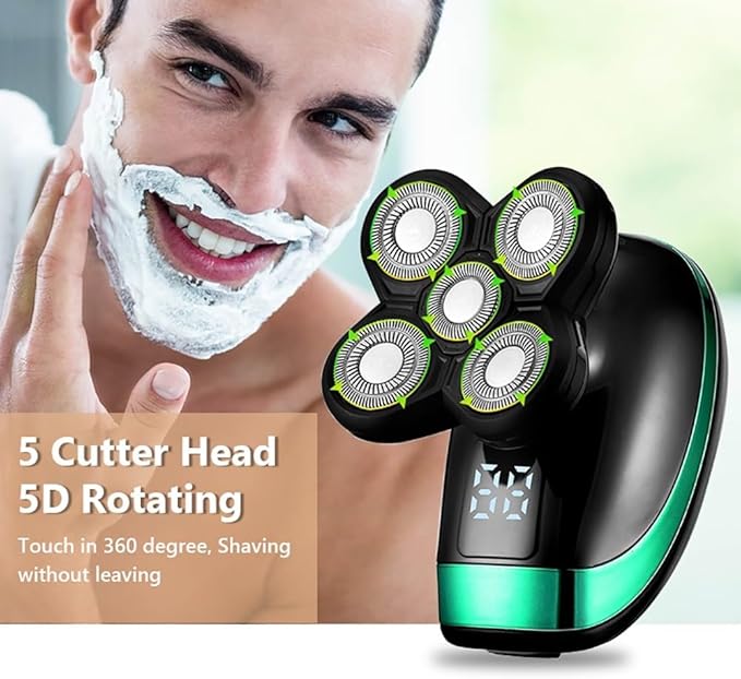 Head Shavers for Bald Men 5IN1 4D echargeable Bald Head Electric Shaver 5 Floating Heads Beard Nose Ear Hair Trimmer Razor Clipper Facial Brush
