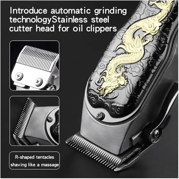 Razors Hiena HI-203A Dragon Pattern Electric Hair Clipper Professional Hair Trimming for Home Hair Styling Tool USB Charging Cutting(Dragon)