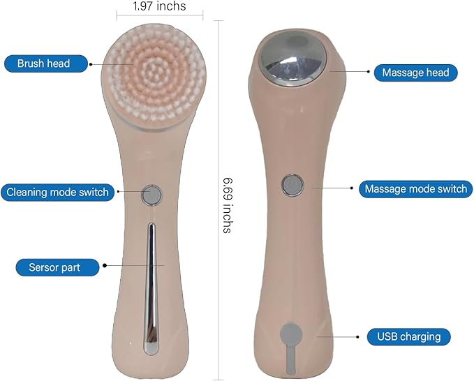 Facial Cleansing Brush 2 in 1 Ｗaterproof IPx7 Facial Spin Scrubber Set with 4 Brush Heads Rechargeable Exfoliating Face Brush Deep Cleansing Gently Exfoliate and Remove Blackhead (Pink)