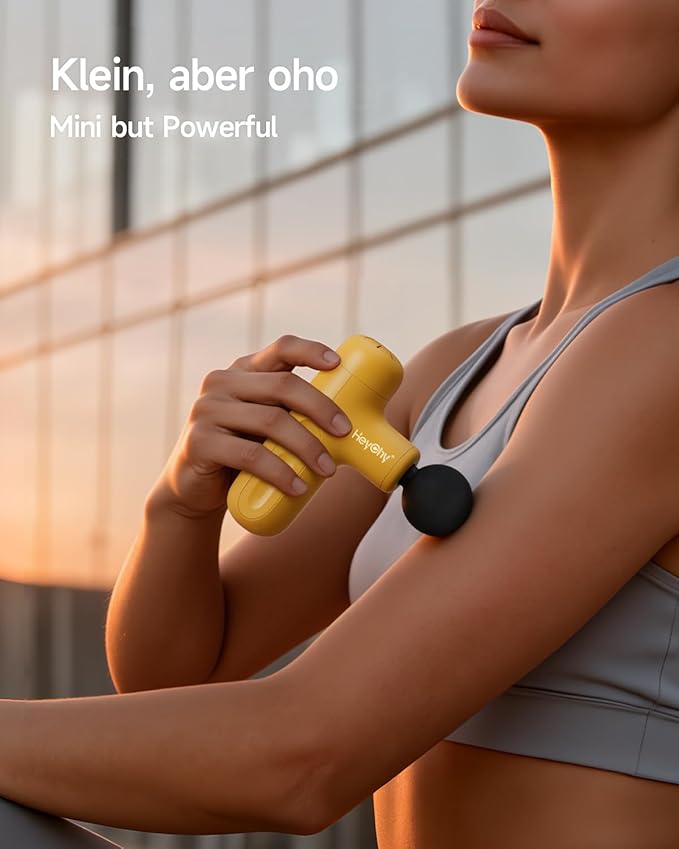 Super Mini Massage Gun Deep Tissue Handheld Muscle Massager with 4 Heads Percussion Travel Size Massager Gun for Men &amp Women Back Pain Relief Quiet for Home Gym Office Yellow