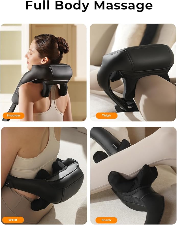 Cordless Neck and Back Massager with Heat Upgarded Adjustable Width Electric Deep Tissue 4D Kneading Massage Shiatsu Shoulder Massage Pillow for Body Muscle Pain Relief Gifts for Mom Dad