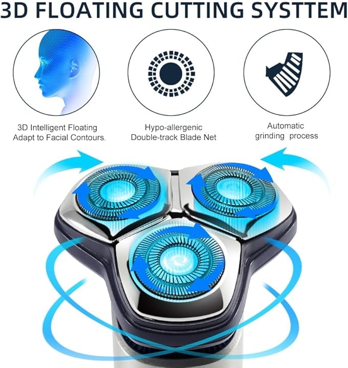 Head Shavers for Bald Men Wet Dry Electric Shaver for Men Beard Rechargeable Facial Electric Razor 3D Floating Shaving Machine IPX7 Waterproof