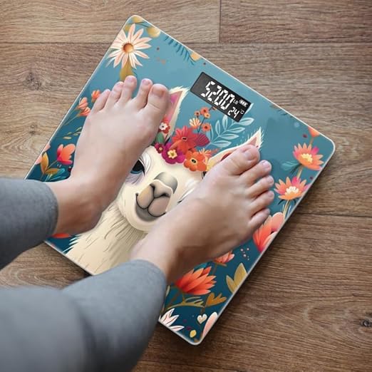 Digital Scale for Body Weight Highly Precision Bathroom Weight Scale 400 lbs with Backlit Display Personalized Scale for Home-Cute Smiling Llama with Colorful Flowers On Head
