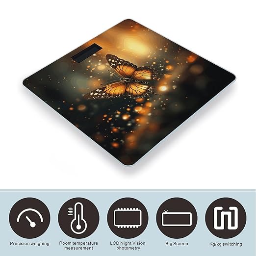 Orange ButterflyScale for Body Weight with LCD High Precision Weighing Scales Fashion Sturdy Tempered Glass Weight Scales Easy-to-Read Digital Bathroom Scale for Daily 400lb