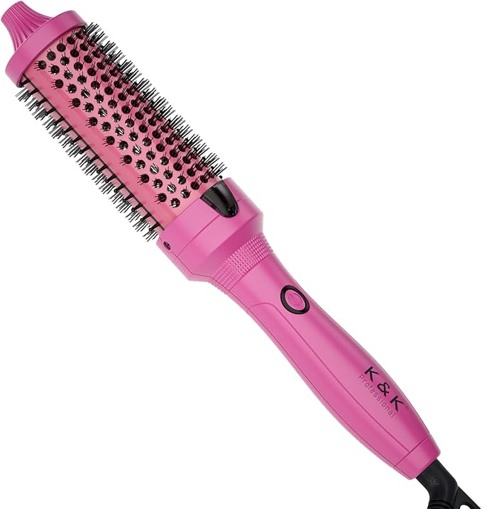 K&ampK Thermal Brush 1.5 Inch Ionic Heated Round Brush Professional Heated Ceramic Tourmaline Coating Curling Iron Hot Styling Volumizing Tool Dual Voltage Pink