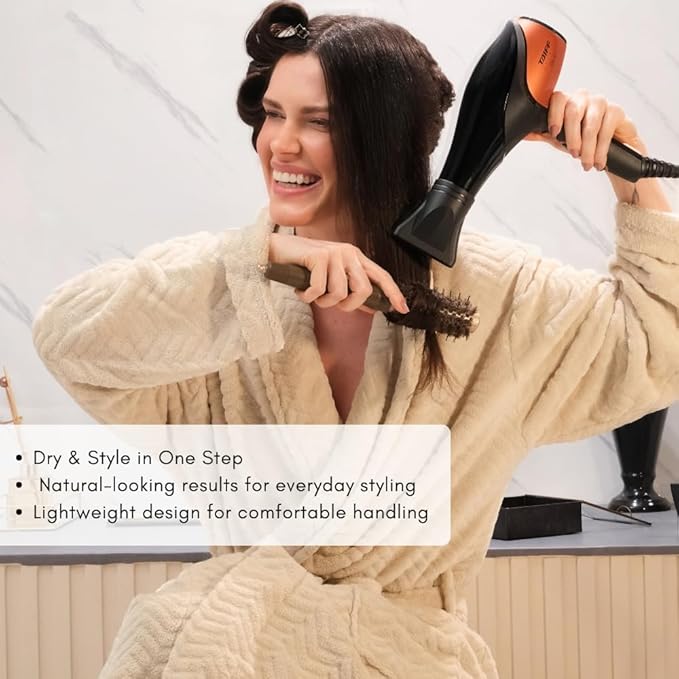 Taiff Unique Duo Professional Hair Dryer – 127V | 1875W Power | AC Motor | Tourmaline + Ionic &amp Ceramic Technology | Titanium Elements | 2 Concentrator Nozzles (Orange)