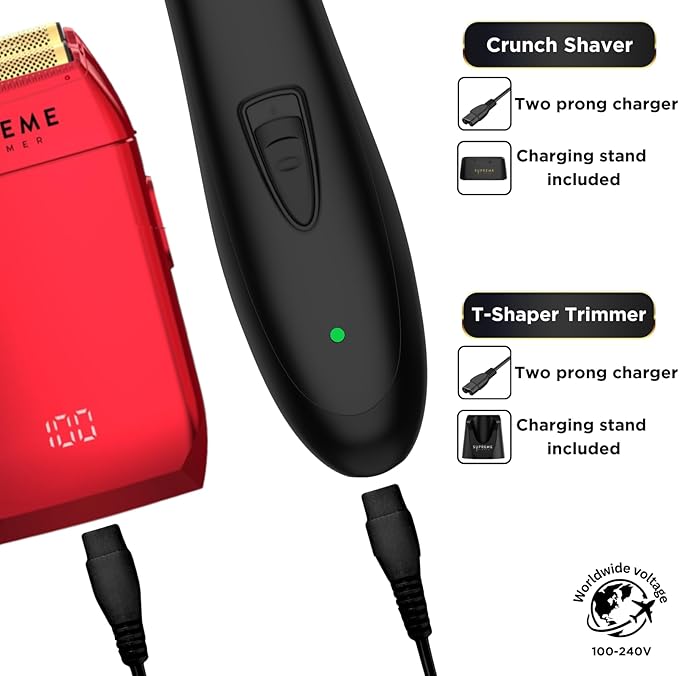 Supreme Trimmer 2-in-1 DLC T-Shaper Trimmer &amp Crunch Foil Shaver | STF602 Electric Razor &amp ST5206 Beard Trimmer Barber Haircut Kit | Red