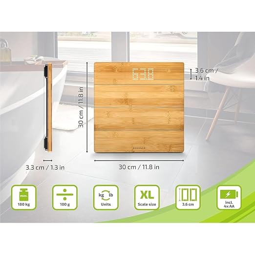 Soehnle Style Sense Bamboo Magic Digital Bathroom Scales Weight up to 180 kg in 100 gram Increments Display Visible When On Scales Including Batteries Personal Scales
