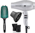 Turbo Power Twin Turbo 3900 Advanced Ionic &amp Ceramic Silver Hair Dryer with Miracle Detangling Brush – Eco-Friendly Blow Dryer and Dual Bristle Brush for Smooth Frizz-Free Shiny Hair
