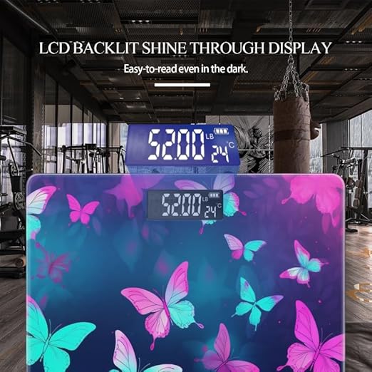 Digital Scale for Body Weight Highly Precision Bathroom Weight Scale 400 lbs with Backlit Display Personalized Scale for Home-Teal Butterflies Flying in The Air