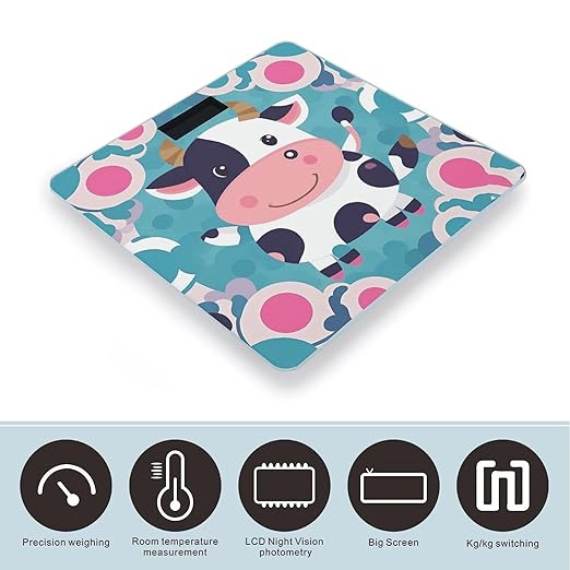 Cute Cow Polka Dot Weight Scale Cute Bathroom Scale for Body Highly Accurate Digital Weighing Machine for People Compact LCD Display Scales with Sturdy Toughened Glass Scales