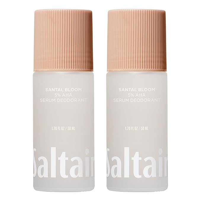 Saltair Serum Deodorant 2 Pack – Santal Bloom Scent – 5% AHA – Aluminum-Free Odor Control for Women &amp Men – Mandelic Acid Deodorant with Lactic Acid – 2x 1.7oz Travel Roll On