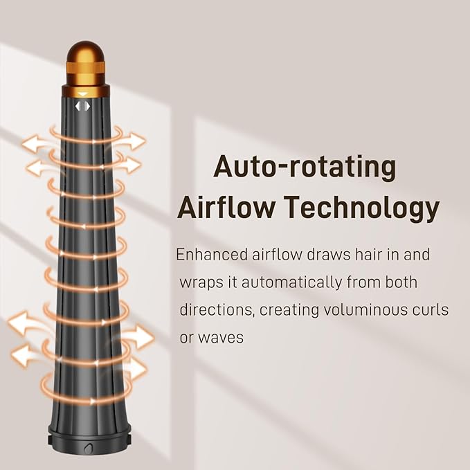 0.78-1.4in/20-36mm Long Curling Barrel for Dyson Airwrap Attachment for Dyson Supersonic Hair Dryer HD01 HD02 HD03 HD04 HD07 HD08 HD15 HD16 2 In 1 Automatic Hair Curling Barrel with Adapter Gold