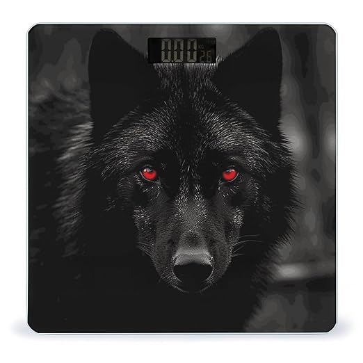 Black Red Eyed Wolf Bathroom Scale Automatic Power On/Off Body Scales LCD Backlight Display Square Digital Scale Rounded Corners Bathroom Scales for Home Bedrooms