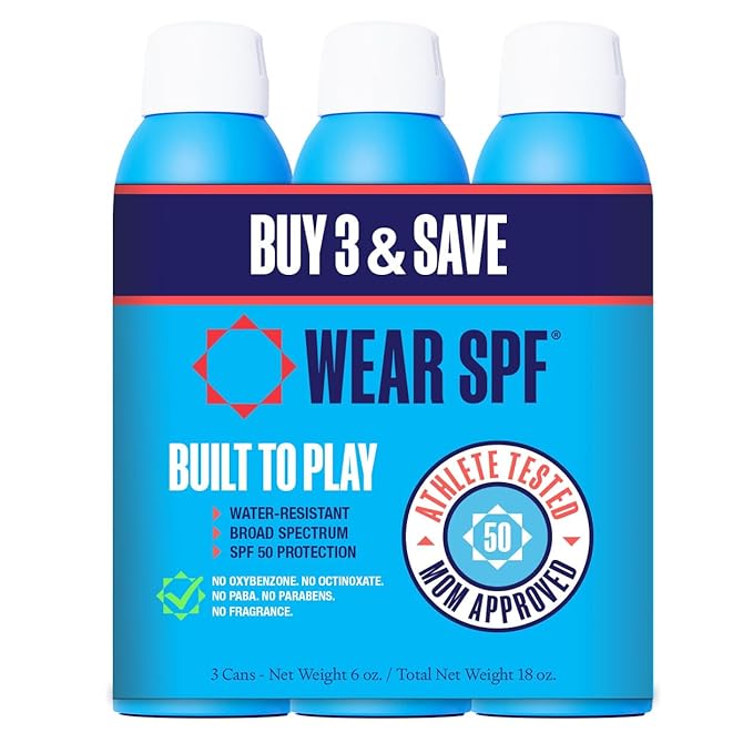 Wear SPF Performance Sport Sunscreen Spray – Water &amp Sweat-Resistant SPF 50 3-pack