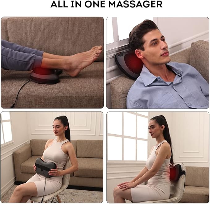 beatXP Deep Heal Pillow Shiatsua Infrared Heat Therapy Massager with 3 Mode Settings Deep Tissue Massager for Shoulder Neck and Back Pain Relief with Corded Electric